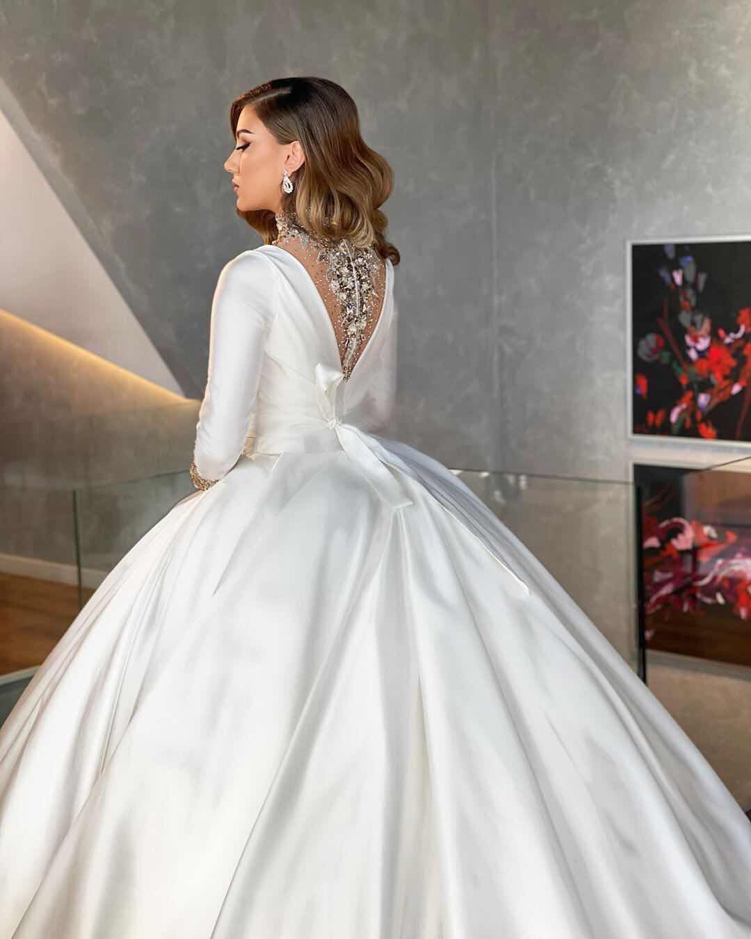 Vintage Ball Gown Wedding Dresses Cheap | Satin Bridal Dresses with Sleeves