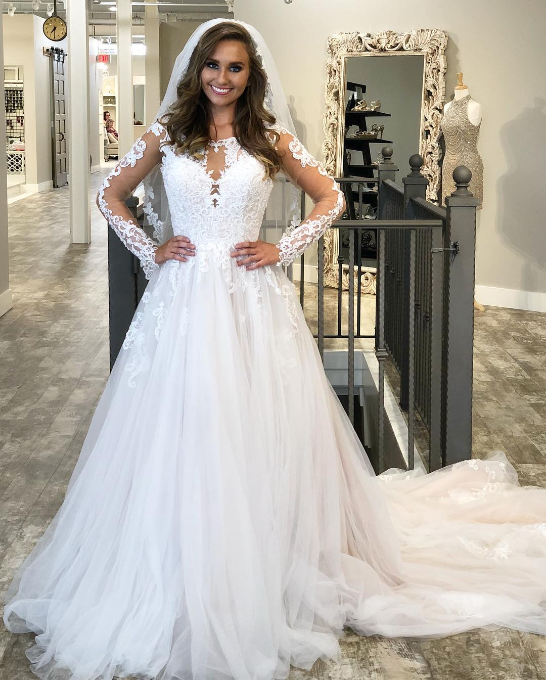 A-line Lace Wedding Dresses with Sleeves | Sheer Vintage Bridal Gowns