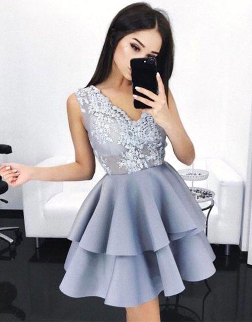 Layers Sleeveless V-Neck A-line Elegant Lace Homecoming Dresses