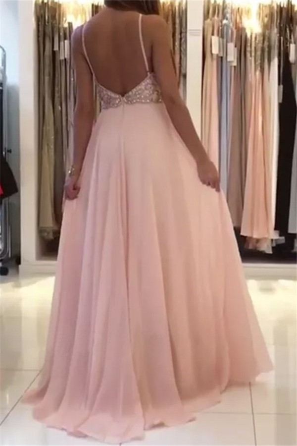 Romactic Pink Halter Applique Prom Dresses Sleeveless Open Back Sexy Evening Dresses With Crystal