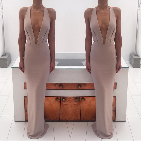 Sexy Deep V-Neck Long Evening Dresses 2018 Sleeveless