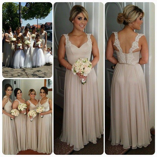 Chiffon Straps Bridesmaid Dresses Lace Open Back Floor Length Elegant A-line Maid of Honor Dresses