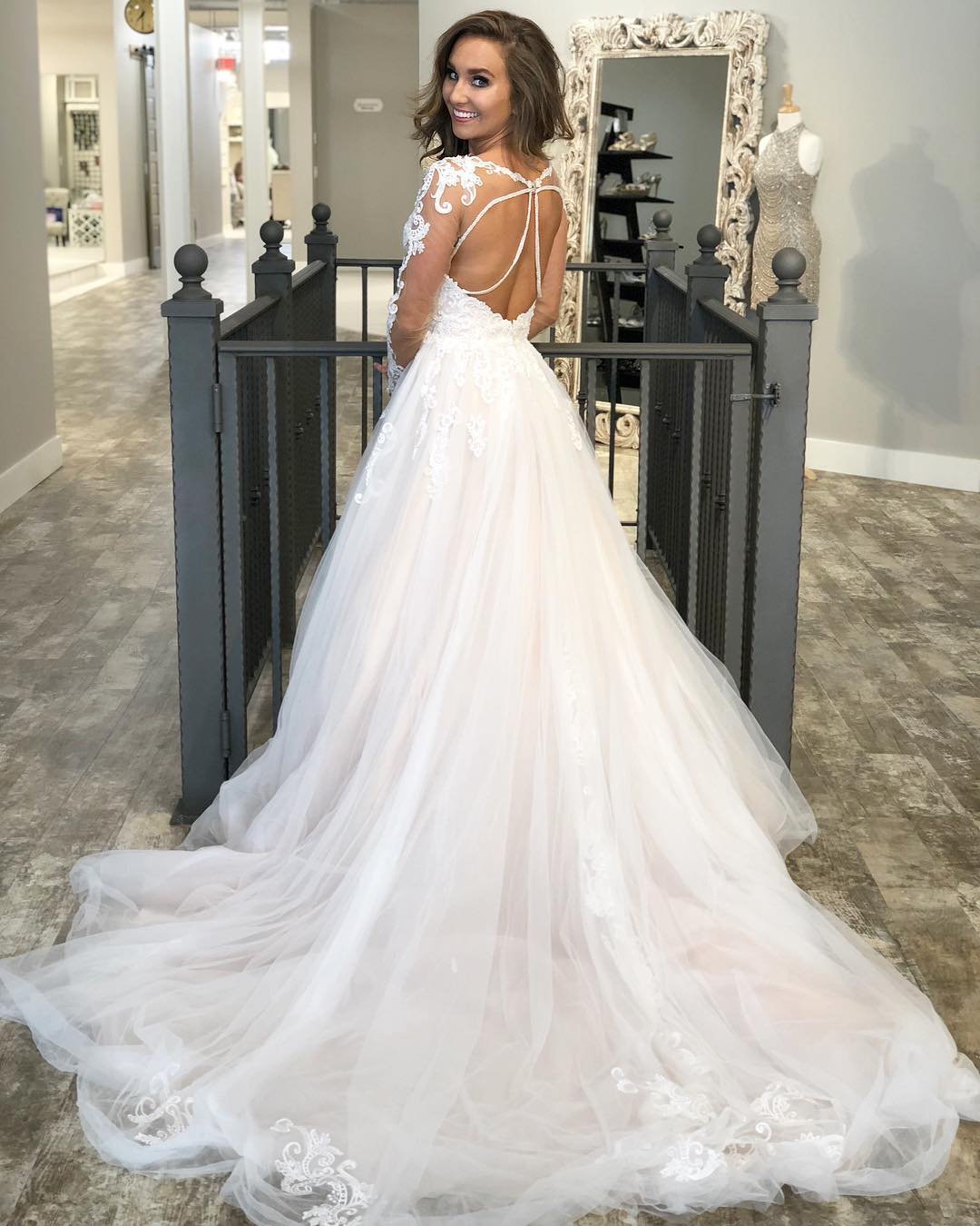 A-line Lace Wedding Dresses with Sleeves | Sheer Vintage Bridal Gowns