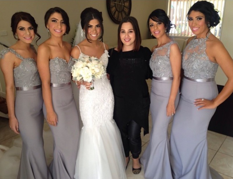 Sequined Appliques Draped Ruffle Grey Bridesmaid Dresses | Mermaid Satin Party Gowns
