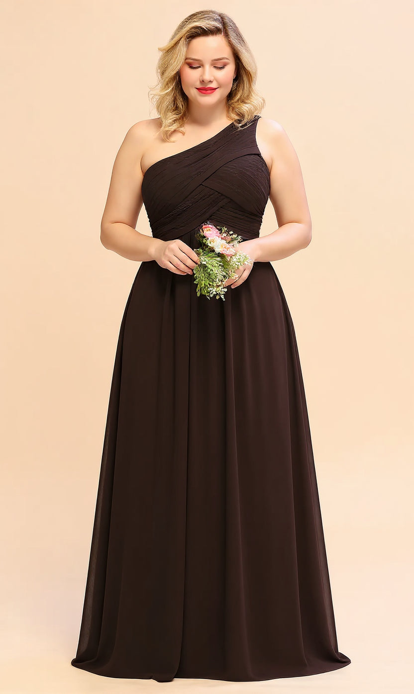 Elegant Long One Shoulder Chiffon Bridesmaid Dress-Babyonlinedress