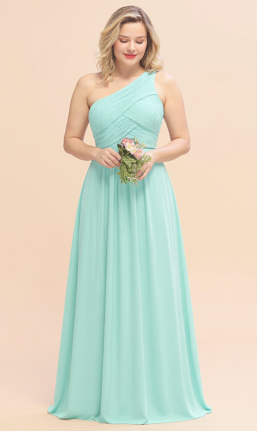 Elegant Long One Shoulder Chiffon Bridesmaid Dress-Babyonlinedress