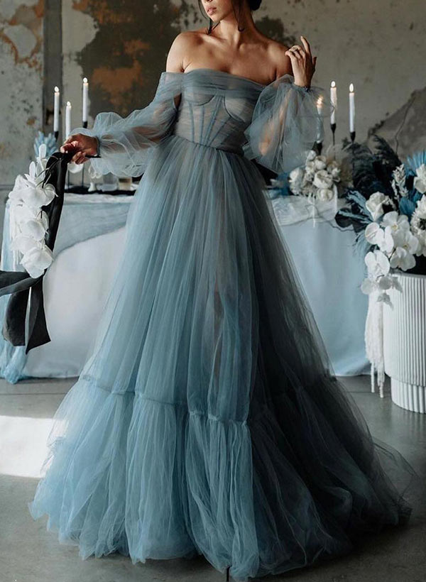 A-Line Sweetheart Floor-Length Tulle Prom Dress-Babyonlinedress