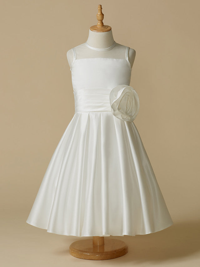 A-Line Taffeta Sleeveless Jewel Neck First Communion Short Flower Girl Dresses-Babyonlinedress