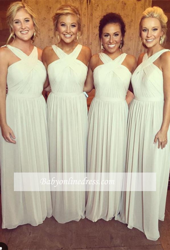Elegant Sleeveless A-line Chiffon Cross Bridesmaid Dress