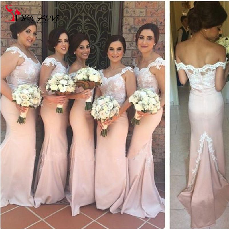 Mermaid Lace Bridesmaid Dresses Pink Sweetheart Off-shoulder Court Train Maid of Honor Dresses