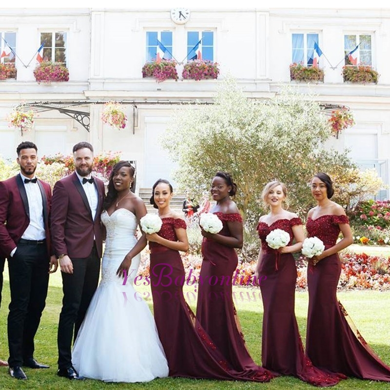 Off-the-Shoulder Lace Appliques Mermaid Glamorous Bridesmaid Dress