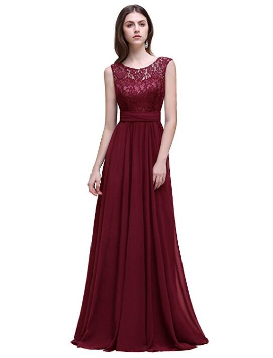 Sleeveless Lace Chiffon Long Evening Gowns Bridesmaid Dress