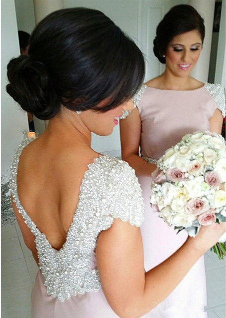 Luxury Beaded Mermaid Bridesmaid Dresses Open Back Lilac Long Maid of Honor Dresses