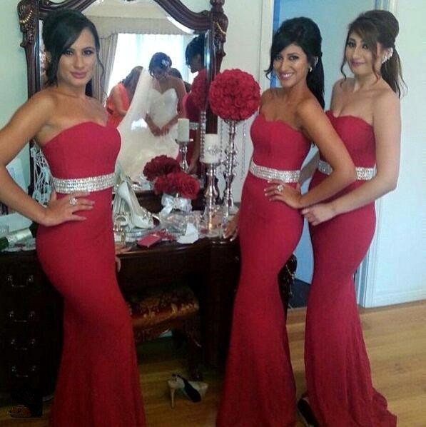 Gorgeous Mermaid Crystal Red Party Dress Sweetheart Bridesmaid Dress