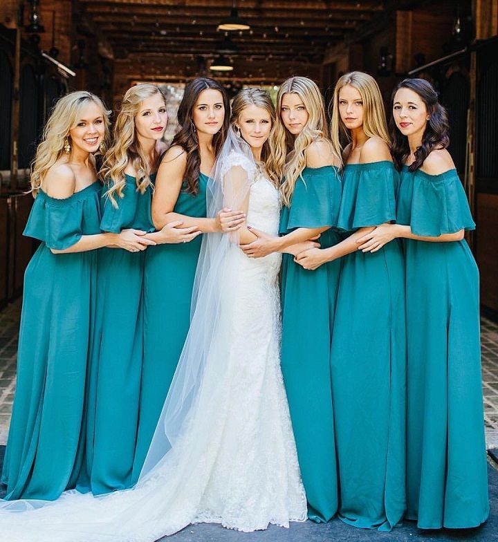 Elegant Hunter Off Chiffon Wedding Elegant Shoulder Long Party Green Bridesmaid Dress