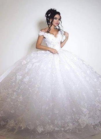 Off the Shoulder Floral Lace Appliques Gorgeous Ball Gown Wedding Dresses