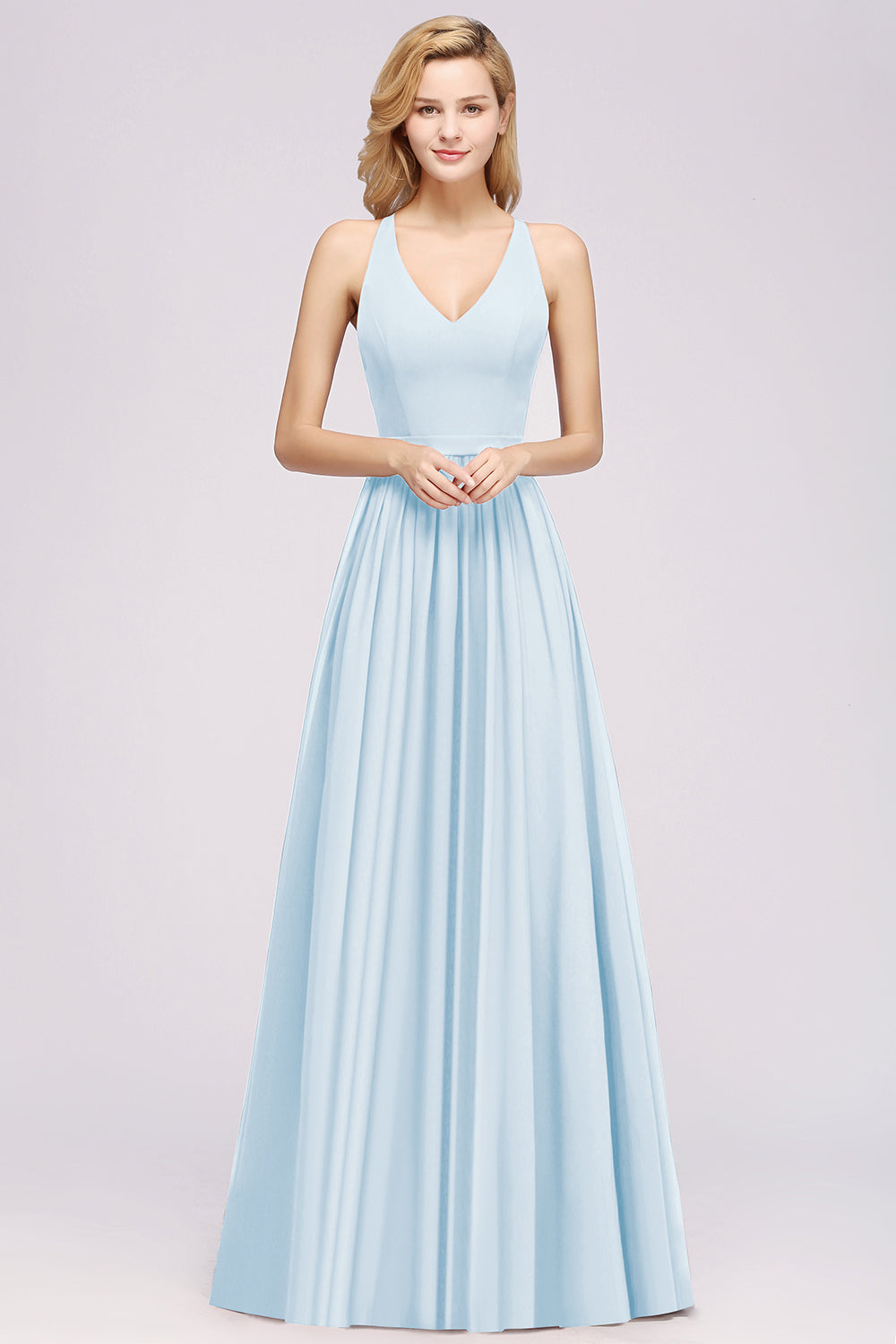 Affordable Chiffon V-Neck Sleeveless Lace Bridesmaid Dress Online-Babyonlinedress