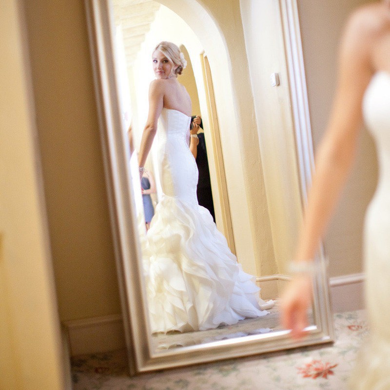 Strapless Mermaid Ruffles Train Wedding Dresses Simple Court Train Bridal Gowns