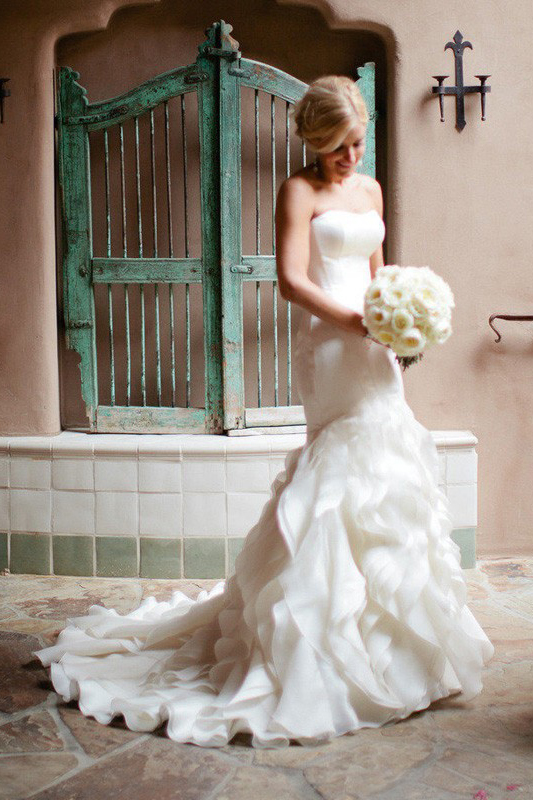 Strapless Mermaid Ruffles Train Wedding Dresses Simple Court Train Bridal Gowns