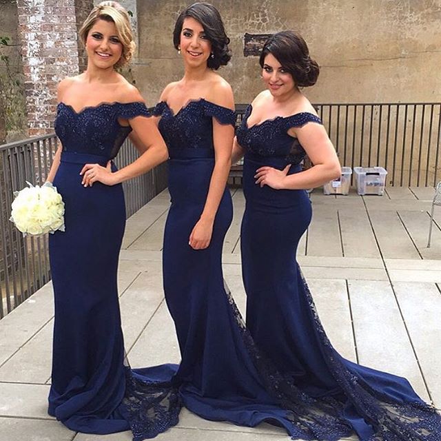 Off-the-Shoulder Mermaid Bridesmaid Dresses Lace Sexy Party Dress with Beadings
