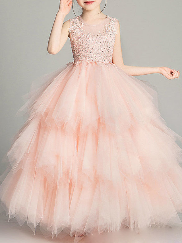 Ball Gown Chiffon Sleeveless Jewel Neck First Communion Flower Girl Dresses-Babyonlinedress