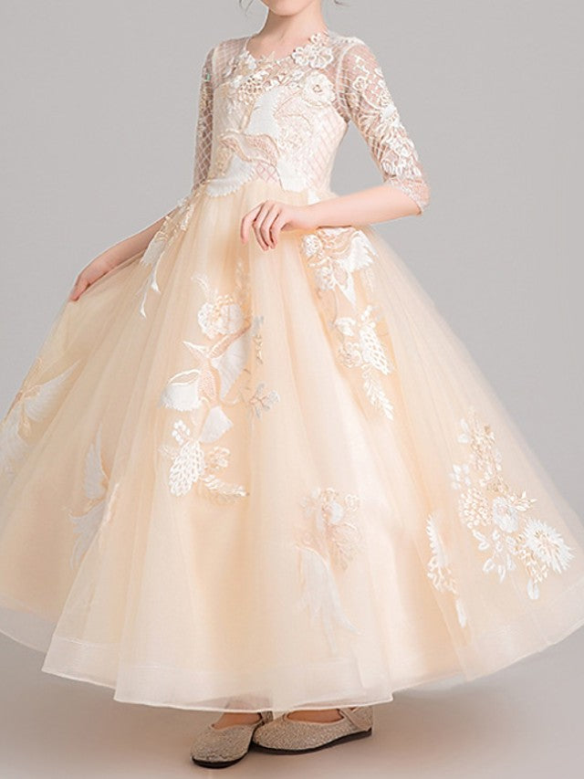 Ball Gown Jewel Neck Pageant Flower Girl Dresses With Sleeves-Babyonlinedress