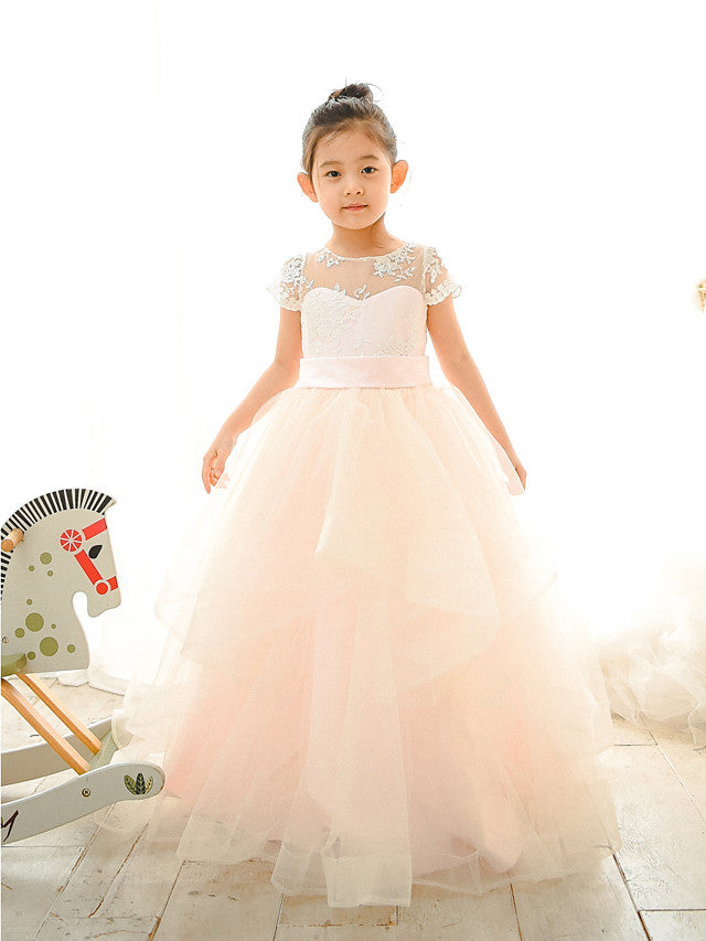 Ball Gown Lace Tulle Wedding Birthday Pageant Flower Girl Dresses-Babyonlinedress