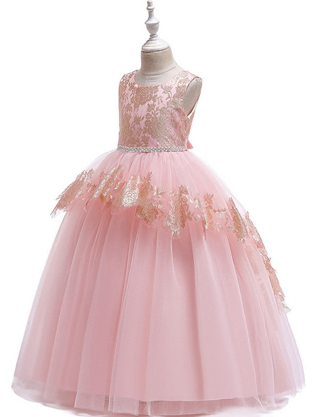Ball Gown Tulle Sleeveless Jewel Neck Pageant Flower Girl Dresses-Babyonlinedress