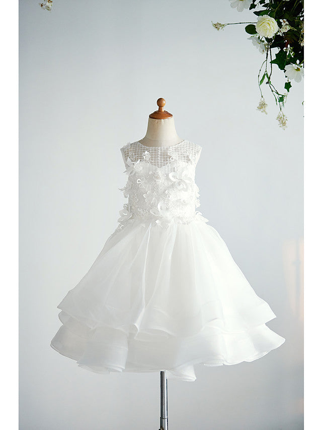 Ball Gown Tulle Sleeveless Jewel Neck Wedding Birthday Flower Girl Dresses-Babyonlinedress