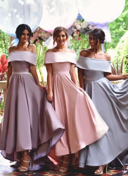Off the Shoulder Bridesmaid Dresses Hi-Lo Ruffles Elegant Maid of the Honor Dresses