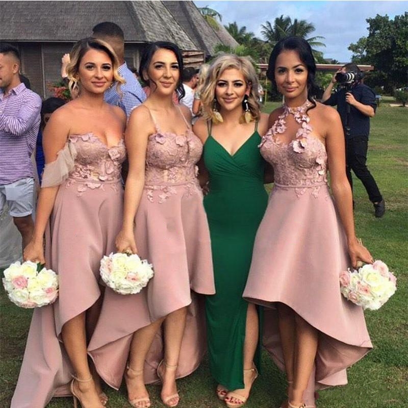 Sexy Hi-Lo Bridesmaid Dresses | Appliques Sleeveless Wedding Guest dresses