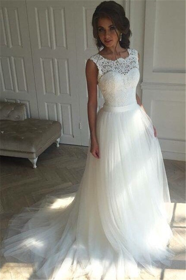 Simple Sleeveless Sash Lace Open-Back A-line Wedding Dresses