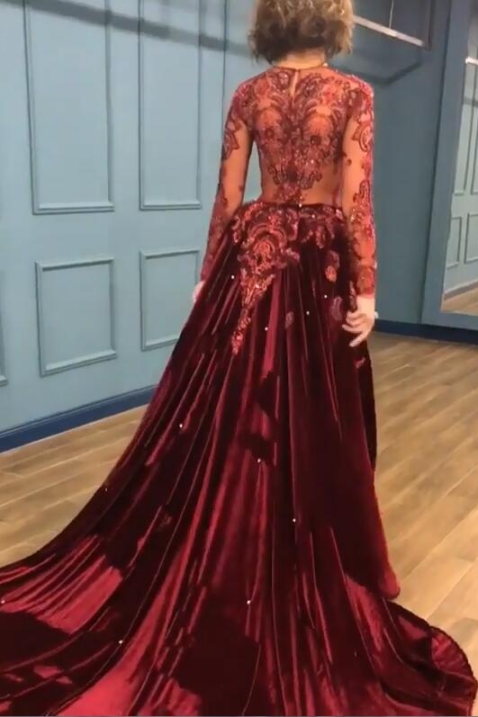 Sparkle V Neck Long Sleeve Sheath Prom Dresses | Applique Beades Evening Dresses