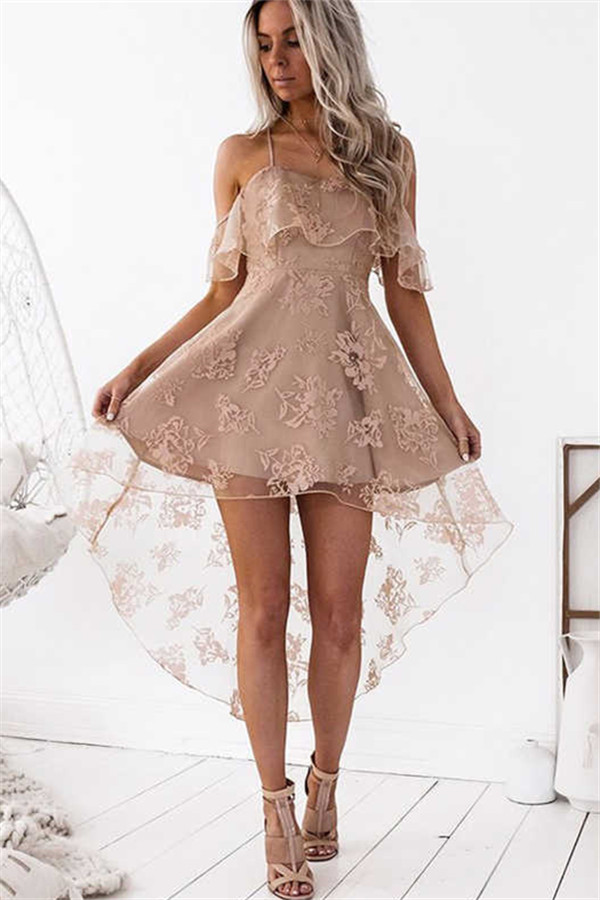 Cute A-line Hight-low Short Lace Homecoming Dress