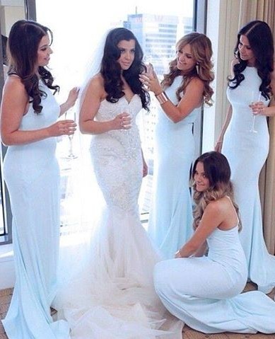Halter Neck Mermaid Bridesmaid Dresses Court Train Maid of Honor Dresses