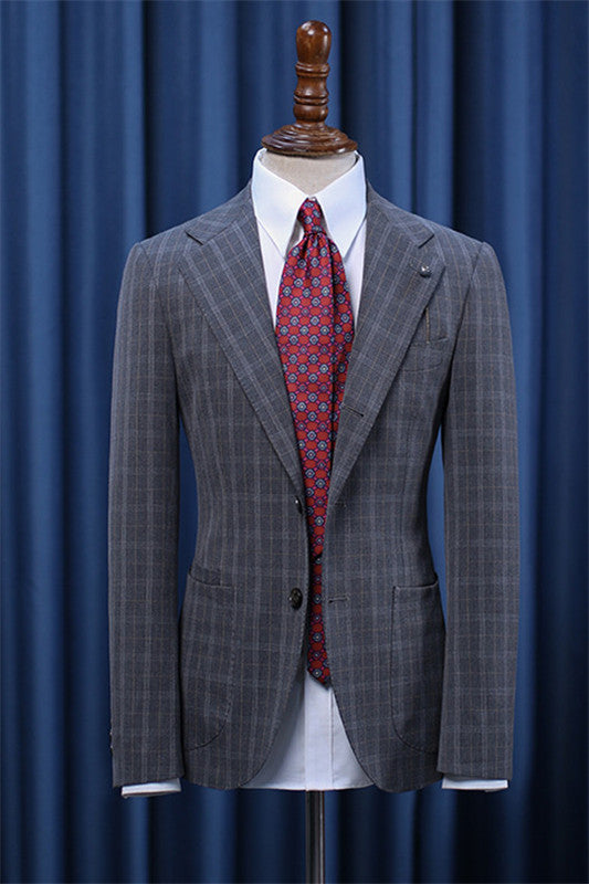 Bespoke Suit for Men Dark Gray Close Fitting Plaid Business Suits-Babyonlinedress