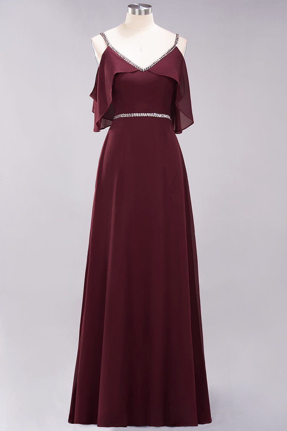 Burgundy Cold-shoulder Long Bridesmaid Dress With Half Sleeve-Babyonlinedress