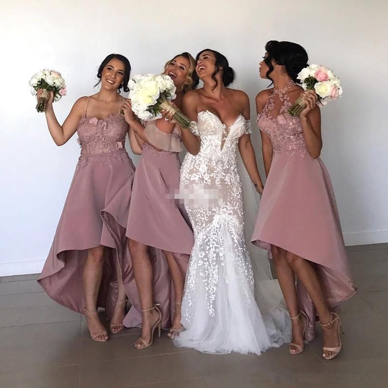 Sexy Hi-Lo Bridesmaid Dresses | Appliques Sleeveless Wedding Guest dresses
