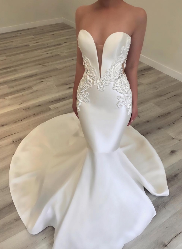 Sexy Sweetheart Fit and Flare Wedding Dresses | Sweetheart Beading Long Bridal Gowns