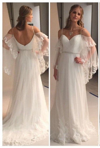 Summer Beach Wedding Dresses Spaghettis Straps Off the Shoulder Boho A-line Bridal Gowns