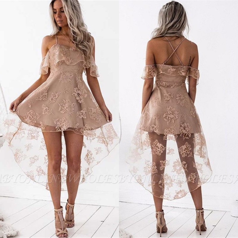 Cute A-line Hight-low Short Lace Homecoming Dress