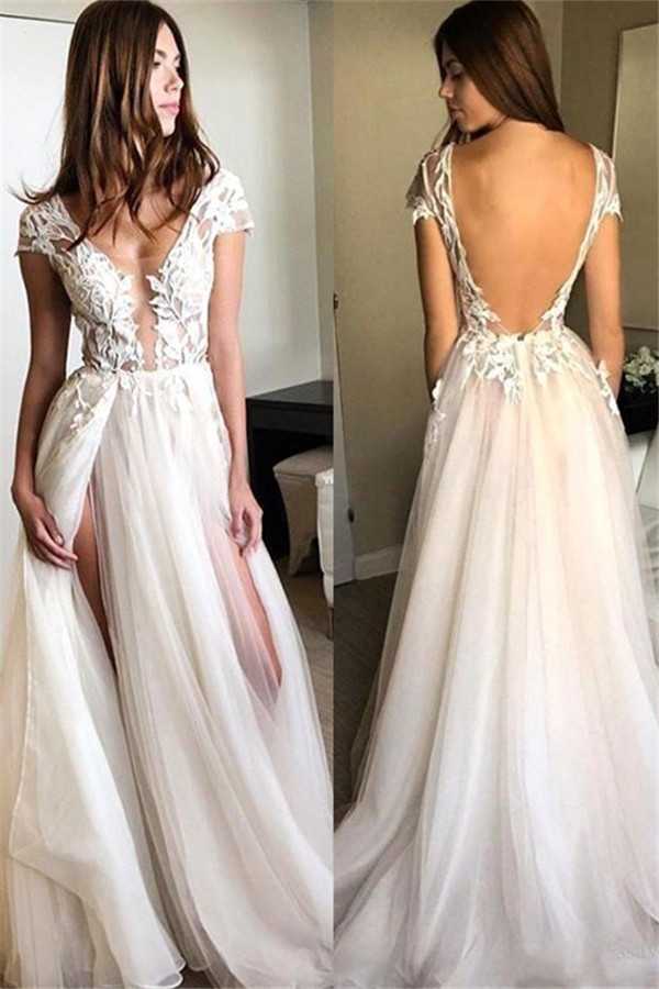 Chic Pink V-Neck Prom Dresses Sleeveless Sexy Evening Dresses with Beads