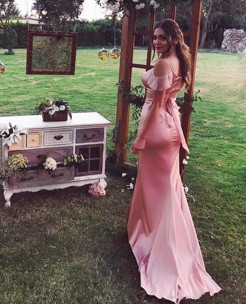 Glossy Pink Mermaid Bridesmaid Dresses | Cold Shoulder Long Formal Dresses