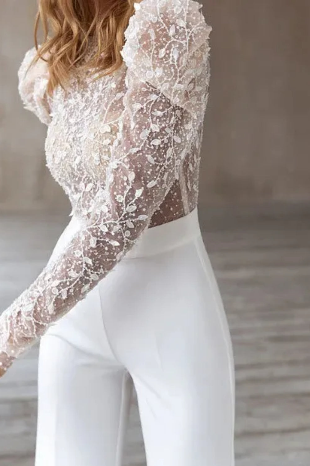 Cheap White Lace Long Sleeves Backless Jumpsuits for Women-Babyonlinedress