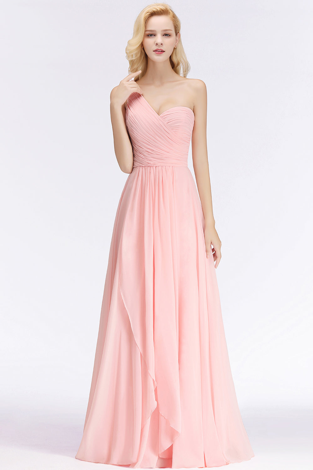 Chic One-shoulder Ruffle Sleeveless Bridesmaid Dress Affordable Online-Babyonlinedress