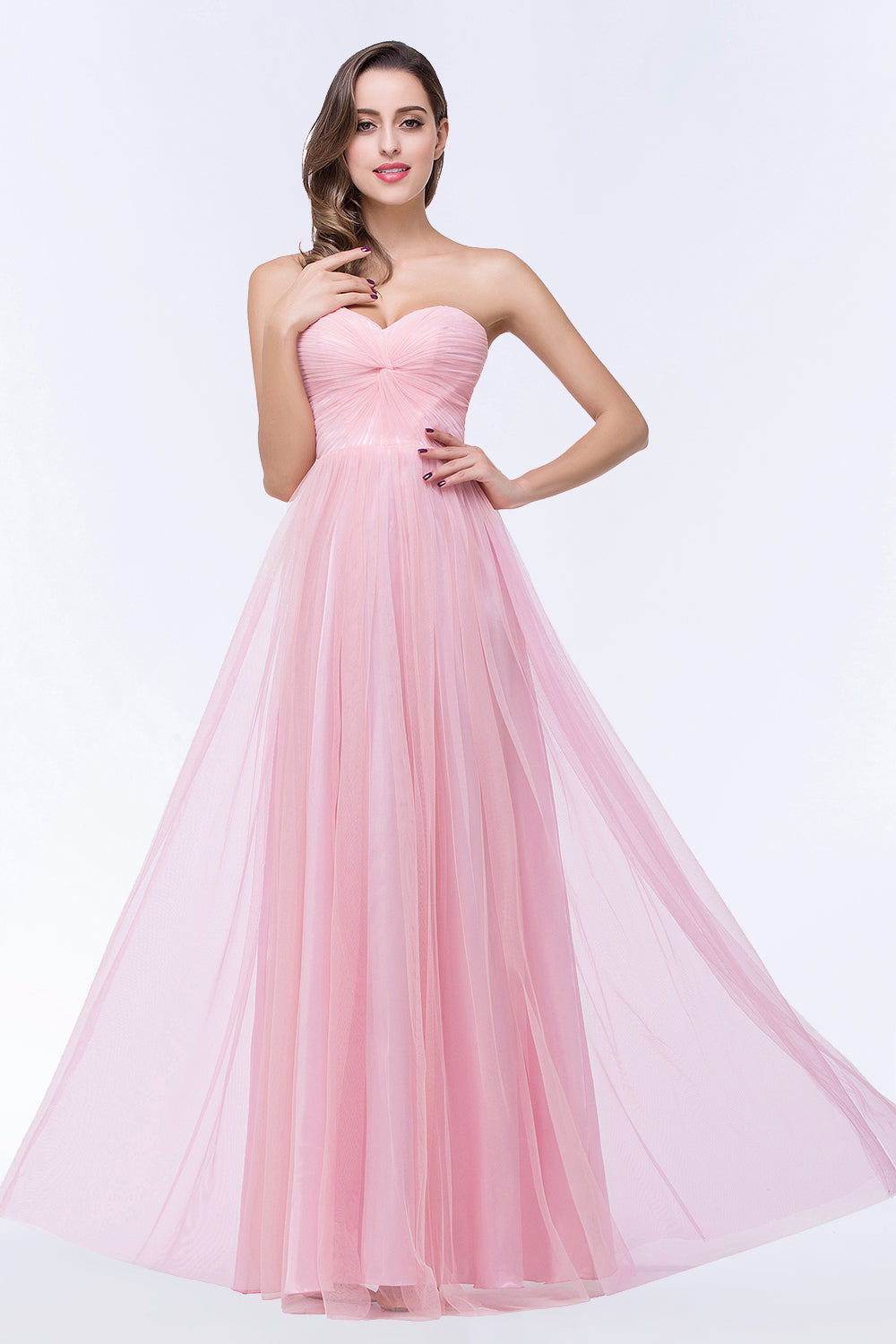 Chic Tulle Ruffle Strapless Sweetheart Floor-Length Bridesmaid Dresses-Babyonlinedress