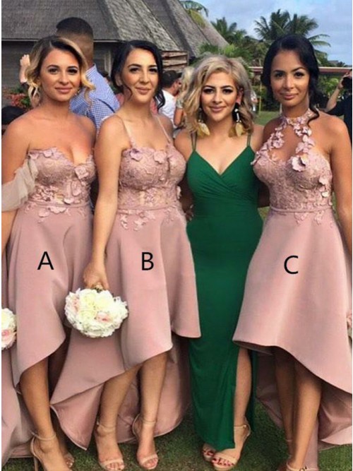 Sexy Hi-Lo Bridesmaid Dresses | Appliques Sleeveless Wedding Guest dresses