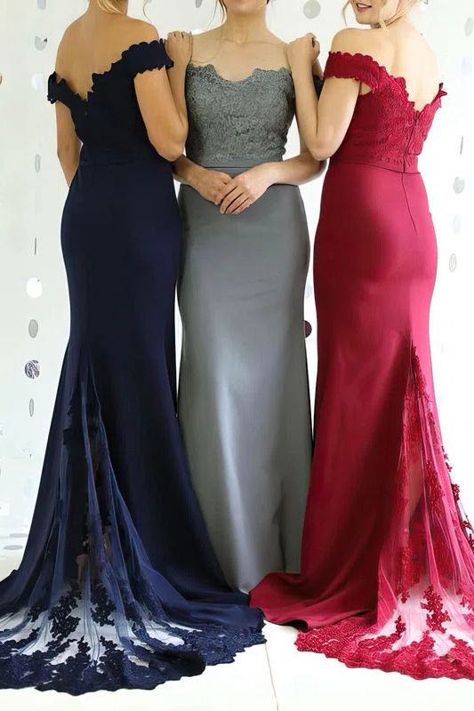 Off-the-shoulder Appliques Lace Party Gown Floor-length Backless Mermaid Prom Dress