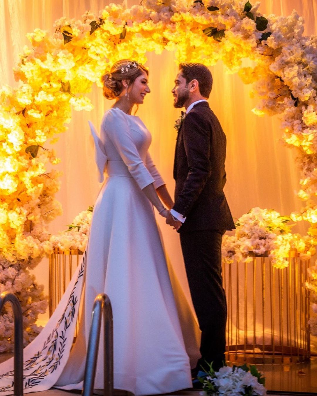 Elegant Jewel Three Quarters Sleeve Embroidery A Line Wedding Dresses With Bow