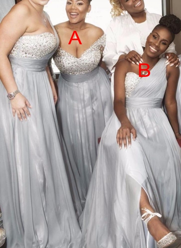 New Silver Beading Bridesmaid Dresses | One Shoulder A-line Maid of the Honor Dress